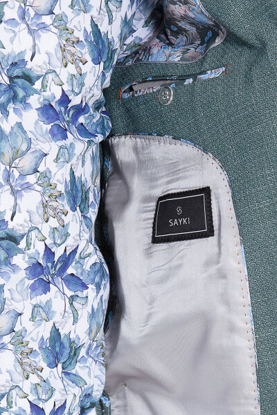 Yeşil Desenli Slim Fit Ceket - Thumbnail
