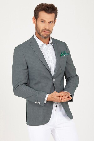 Yeşil Slim Fit Desenli Ceket - Thumbnail