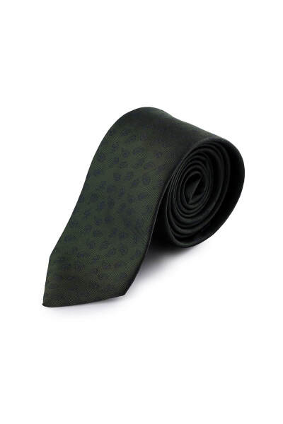Yeşil Desenli Klasik Micro Kravat - 2