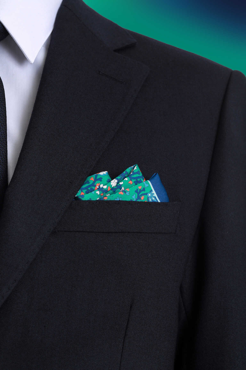 Yeşil Desenli Klasik Saten Cep Mendili - Hatem Saykı