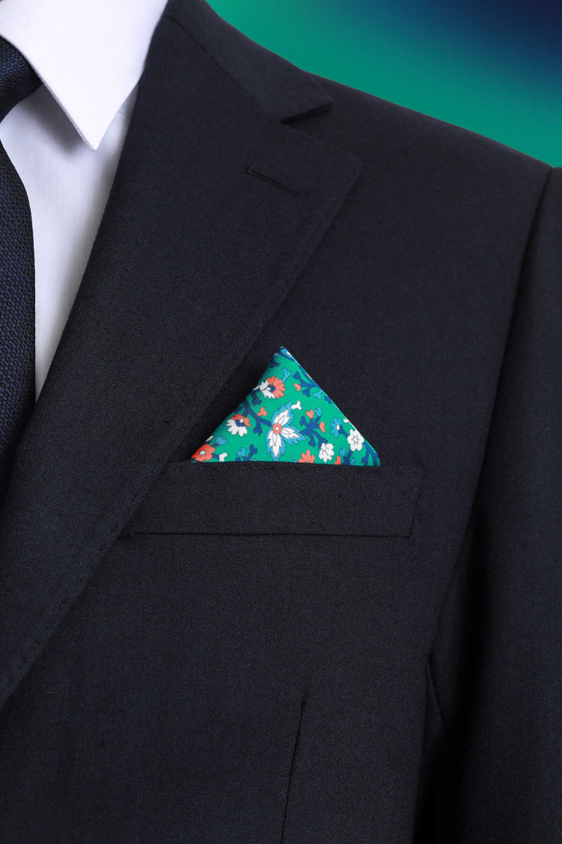 Yeşil Desenli Klasik Saten Cep Mendili - Hatem Saykı (1)