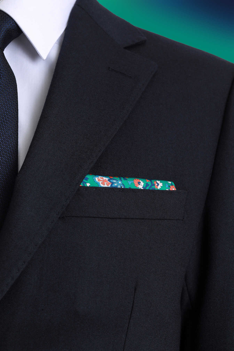 Yeşil Desenli Klasik Saten Cep Mendili - Hatem Saykı (1)