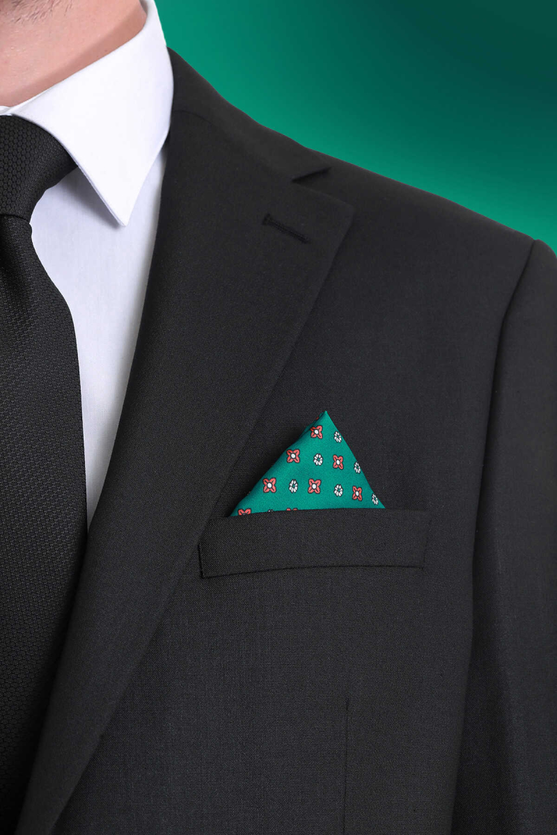 Yeşil Desenli Klasik Saten Cep Mendili - Hatem Saykı (1)