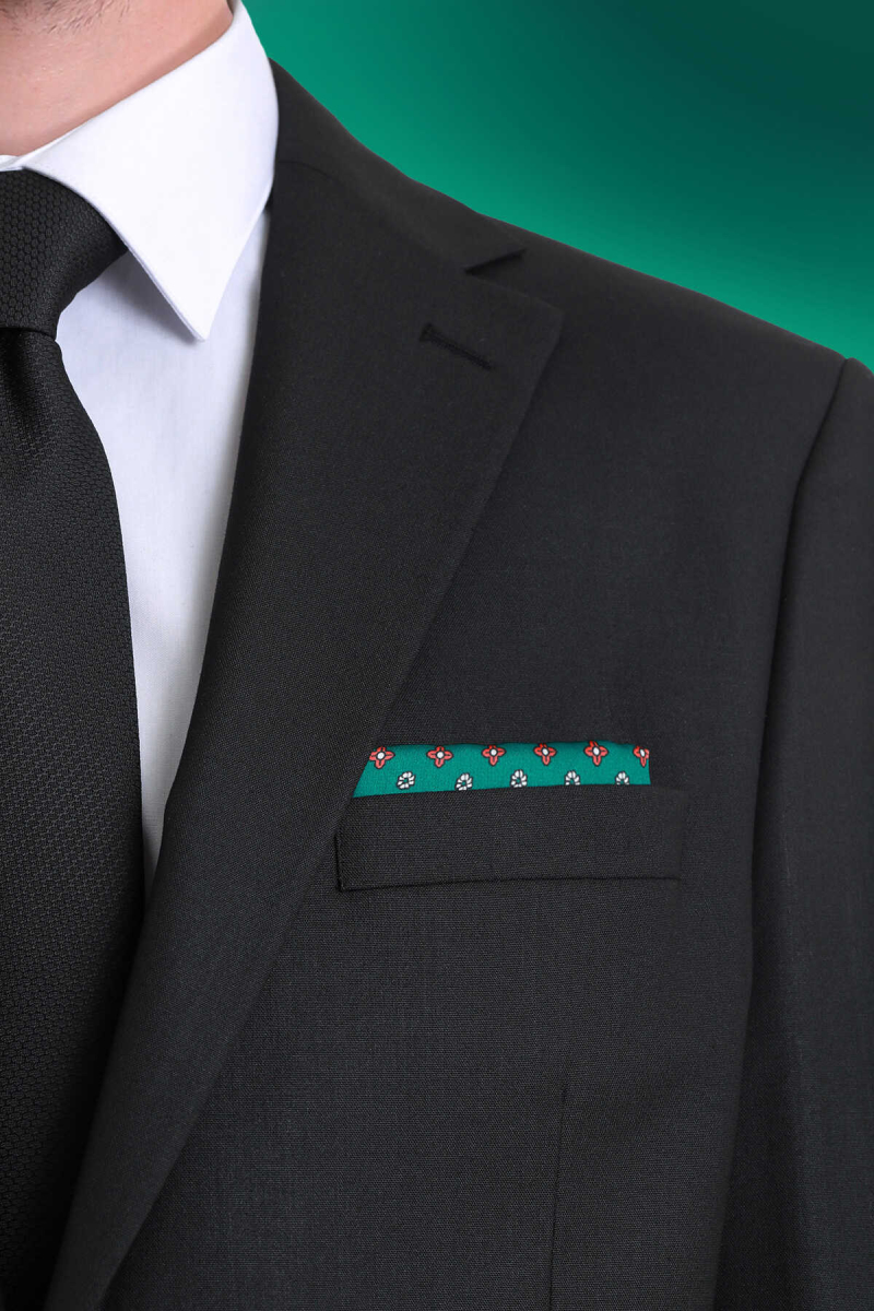 Yeşil Desenli Klasik Saten Cep Mendili - Hatem Saykı (1)