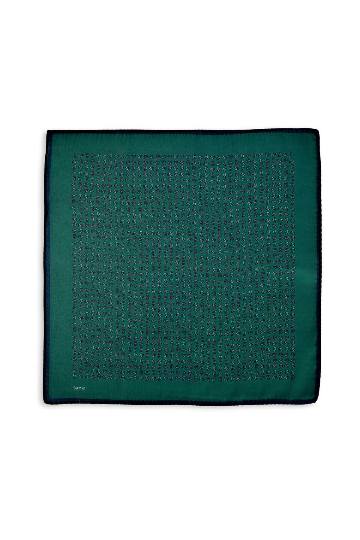 Yeşil Desenli Klasik Saten Cep Mendili - 1