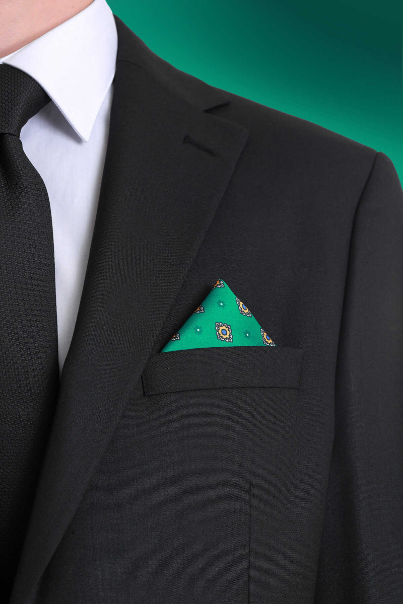 Yeşil Desenli Klasik Saten Cep Mendili - Hatem Saykı (1)