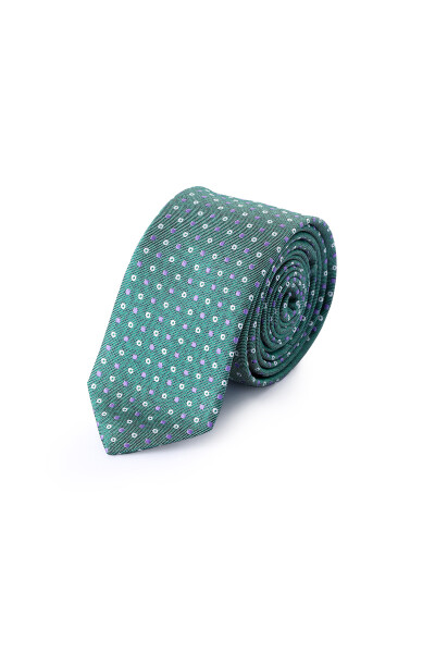 Yeşil Desenli Micro Casual Kravat - 2