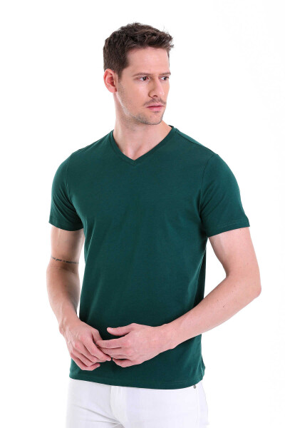 Nefti Regular Fit Düz 100% Pamuklu V Yaka Tişört - 2