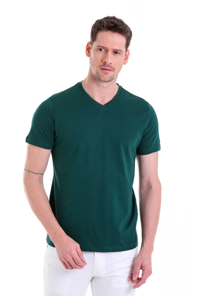 Nefti Regular Fit Düz 100% Pamuklu V Yaka Tişört - 3