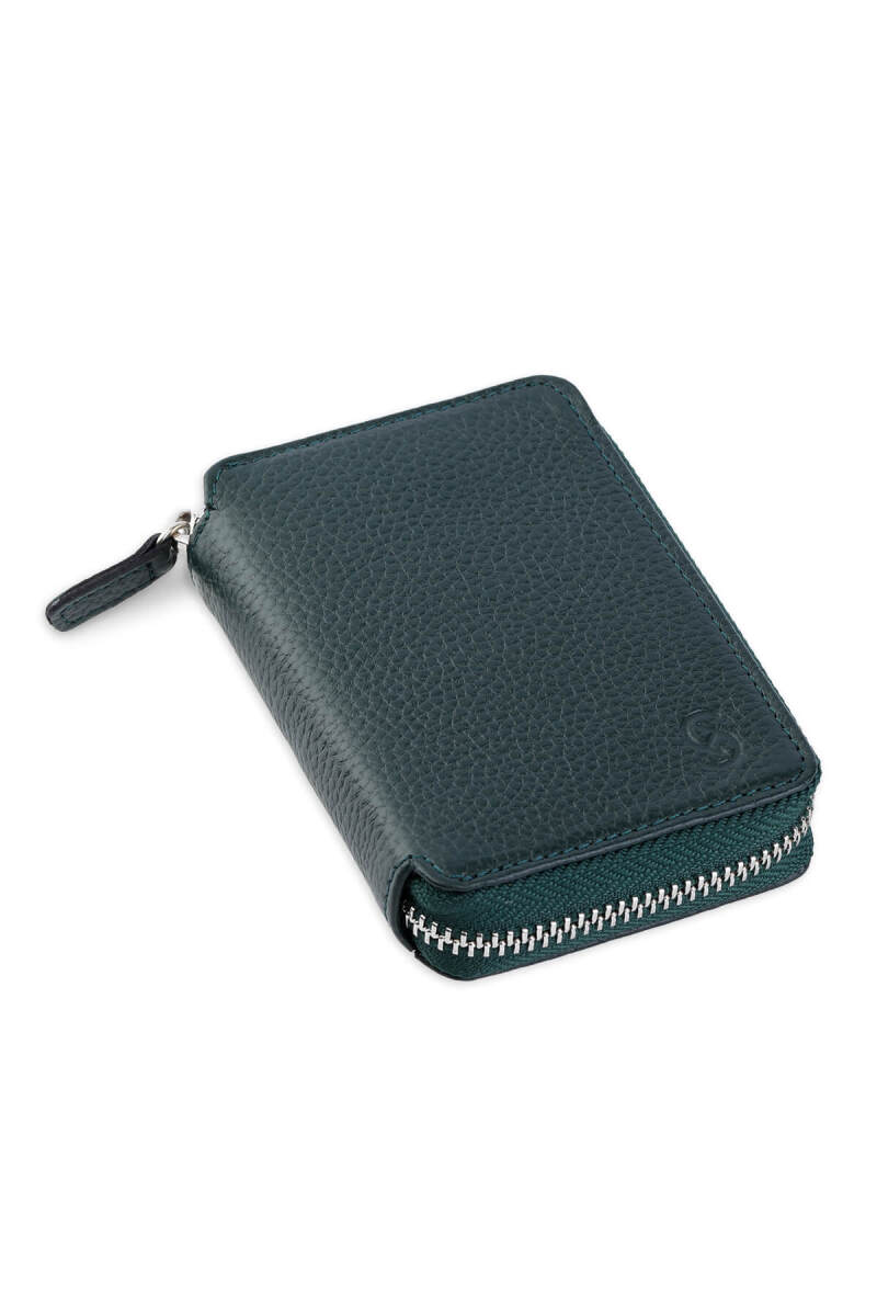 Yeşil Floter 100% Deri Fermuarlı Cüzdan - HATEM SAYKI