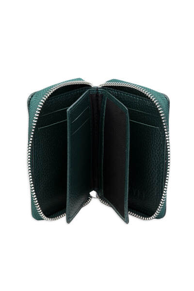Yeşil Floter 100% Deri Fermuarlı Cüzdan - 2