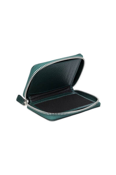Yeşil Floter 100% Deri Fermuarlı Cüzdan - 3