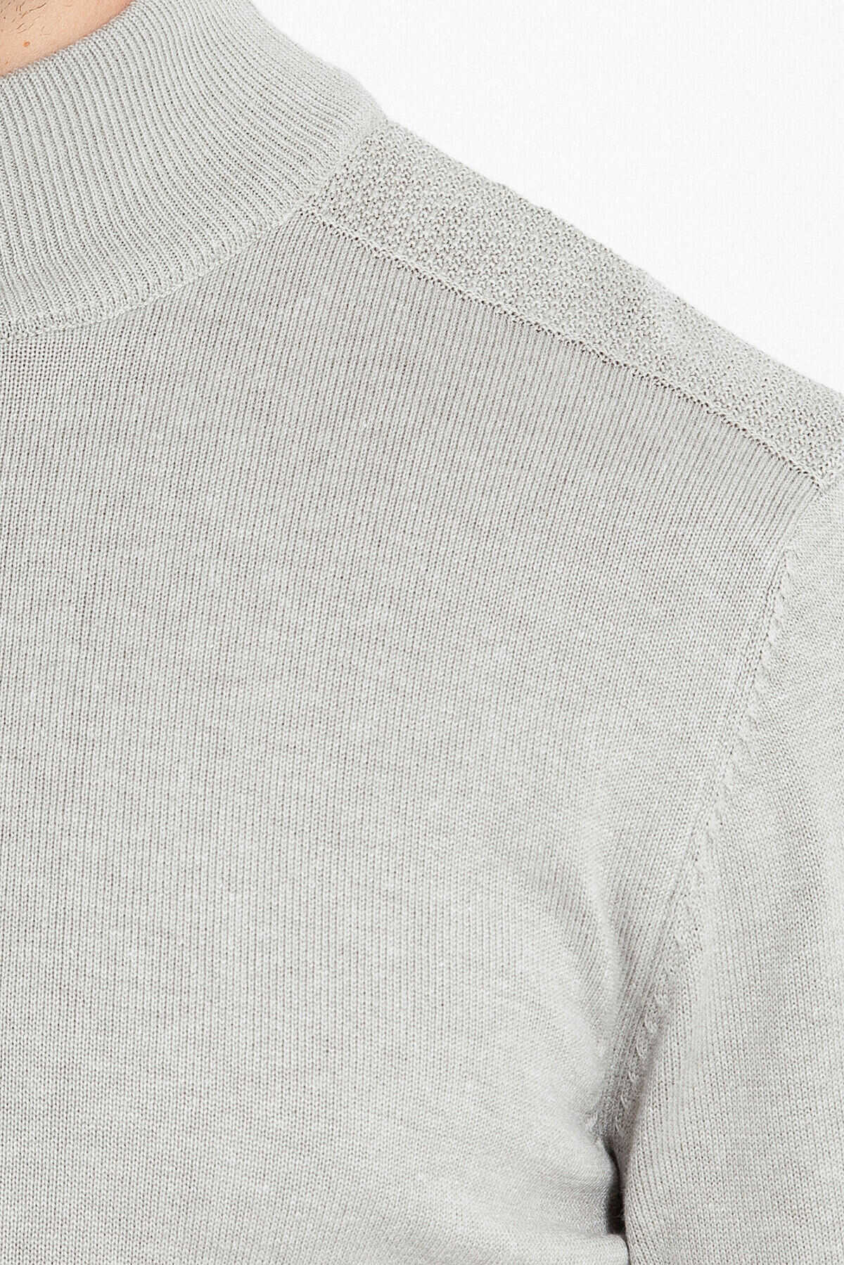 Gri Regular Fit Yarım Balıkçı Yaka Pamuklu Triko Kazak - 7