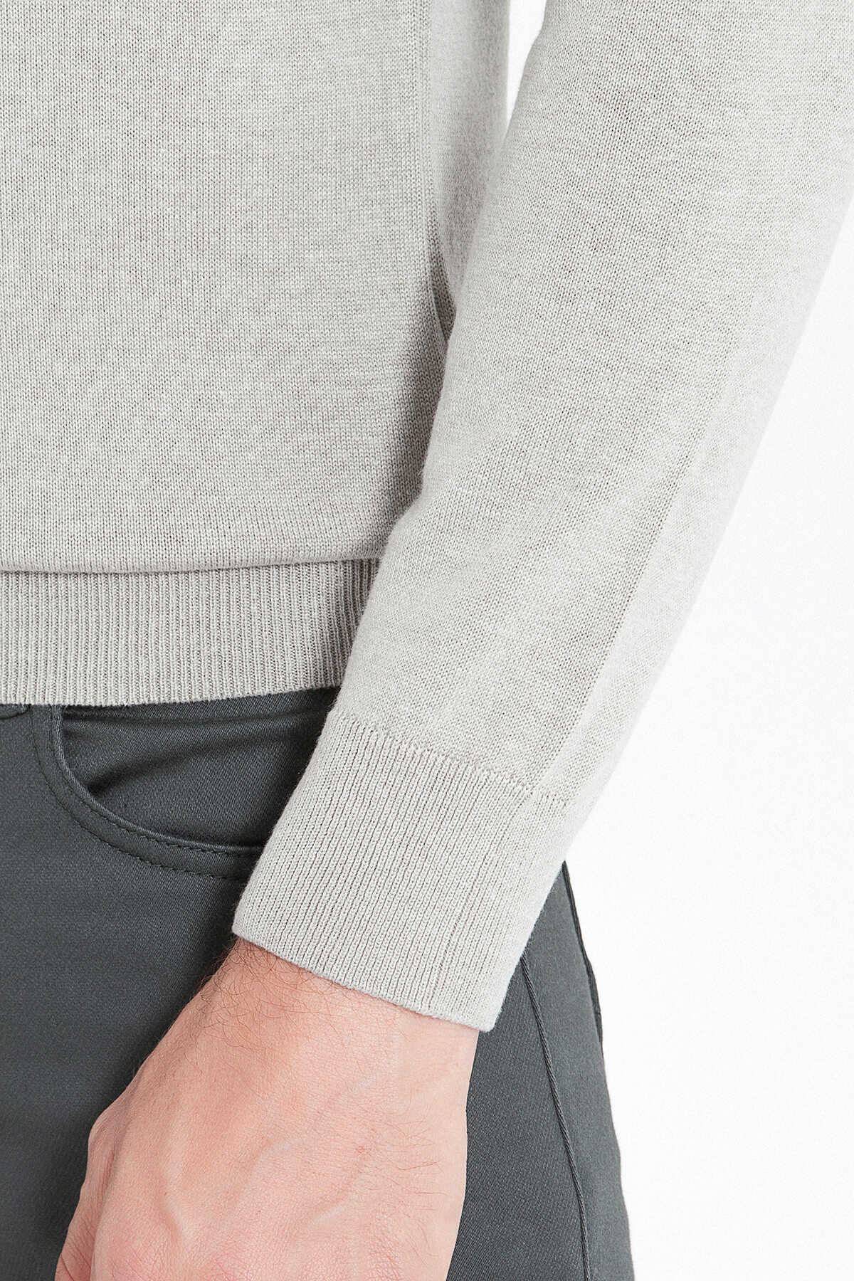 Gri Regular Fit Yarım Balıkçı Yaka Pamuklu Triko Kazak - 9