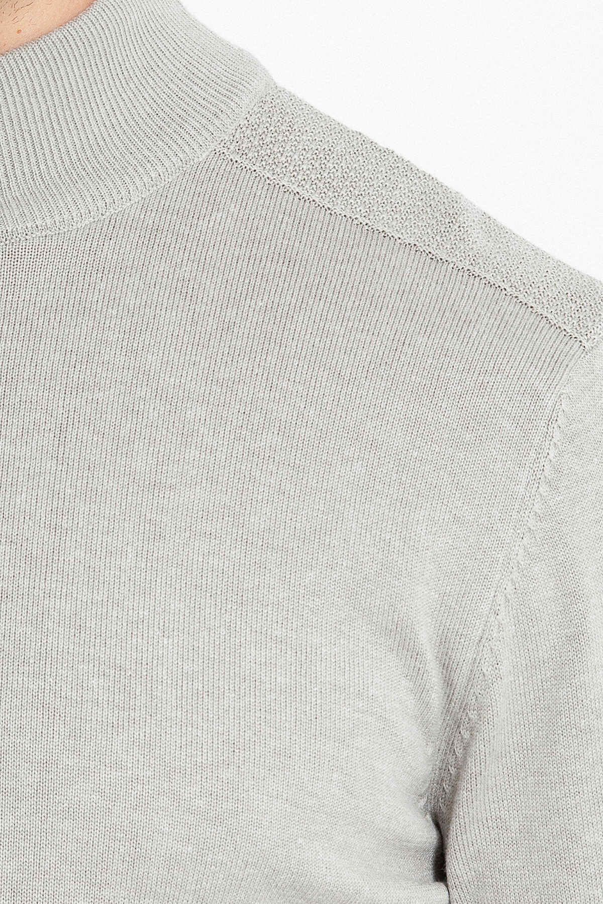 Gri Regular Fit Yarım Balıkçı Yaka Pamuklu Triko Kazak - 8