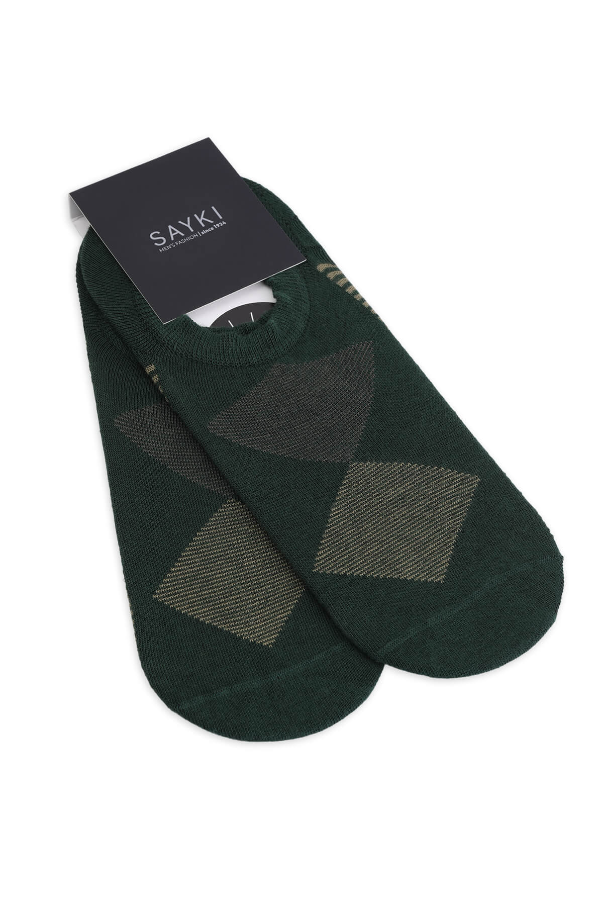 Yeşil İkili Desenli Pamuklu Babet Çorap - 1