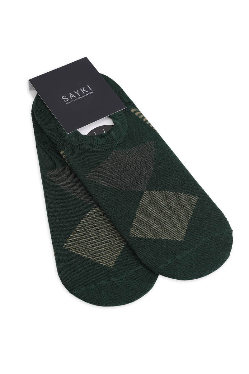 Yeşil İkili Desenli Pamuklu Babet Çorap - HATEM SAYKI