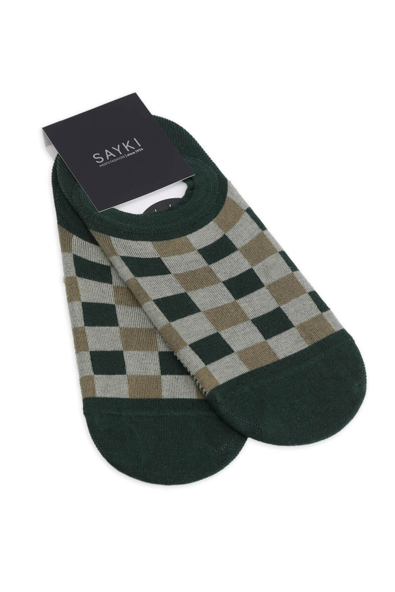 Yeşil İkili Pamuklu Kareli Babet Çorap - HATEM SAYKI