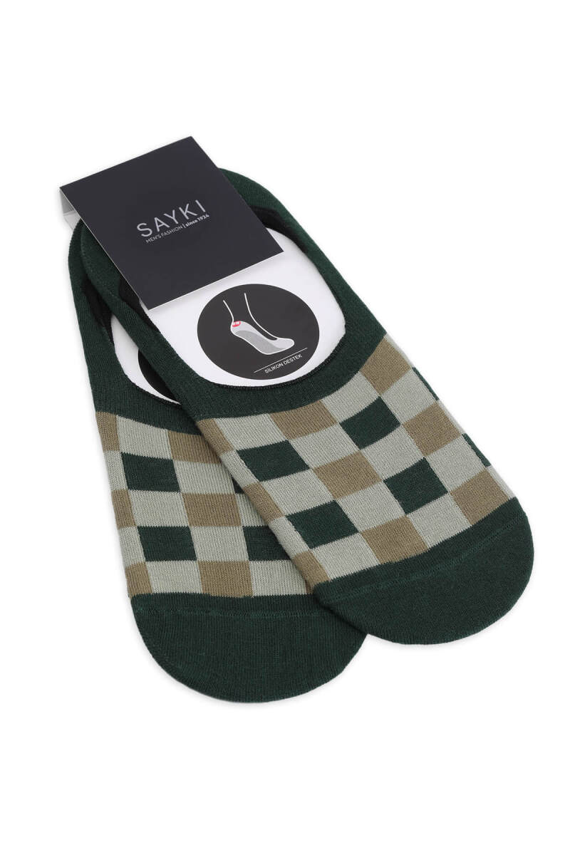 Yeşil İkili Pamuklu Kareli Babet Çorap - HATEM SAYKI