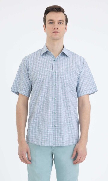 Yeşil Kareli Klasik Kısa Kol Gömlek - 1