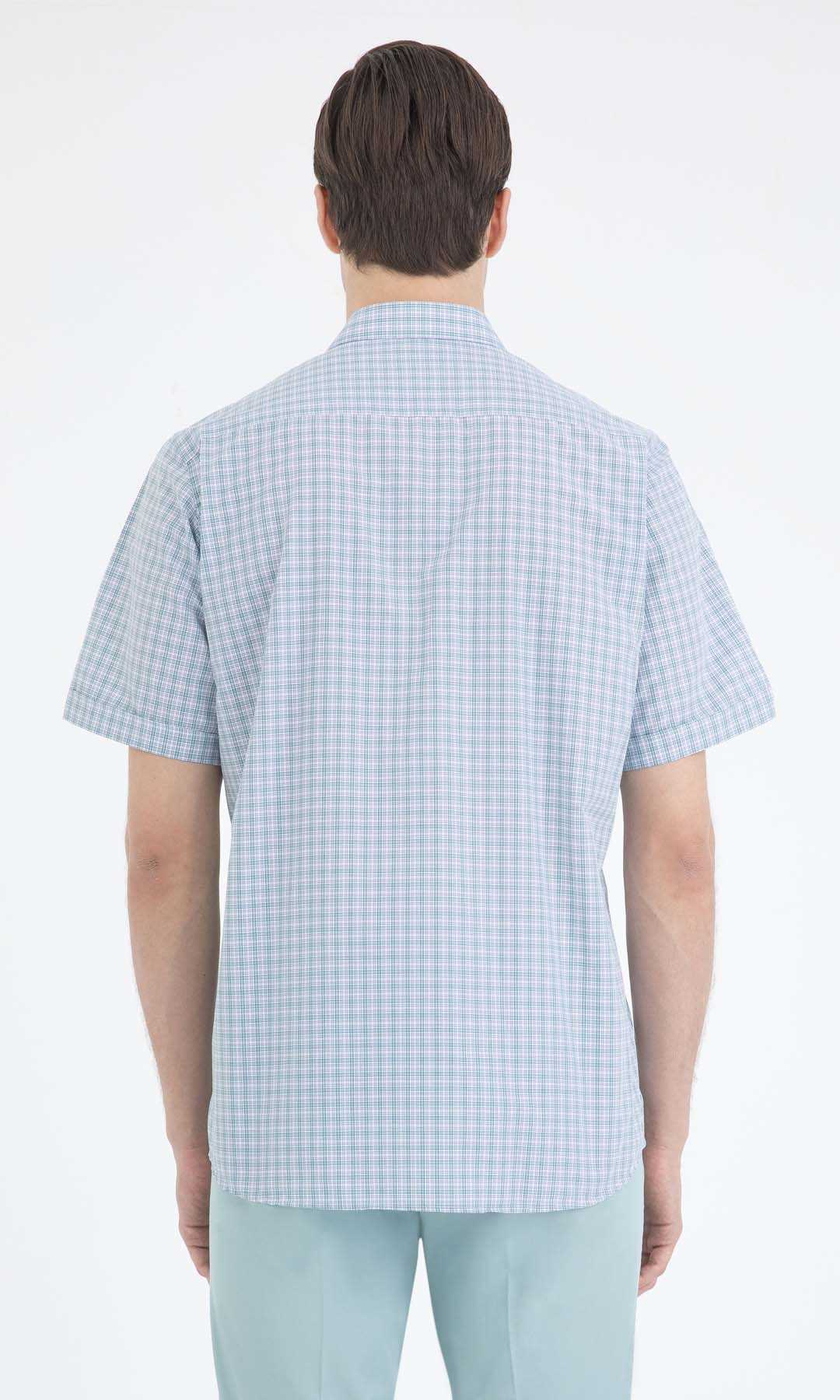 Yeşil Kareli Klasik Kısa Kol Gömlek - 3