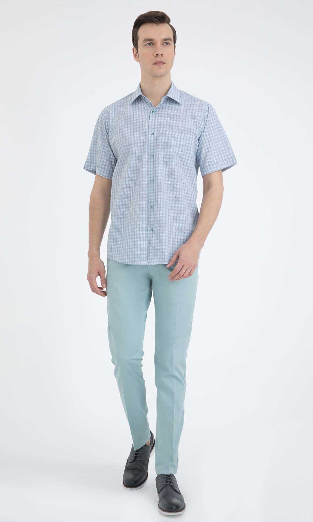 Yeşil Kareli Klasik Kısa Kol Gömlek - 7