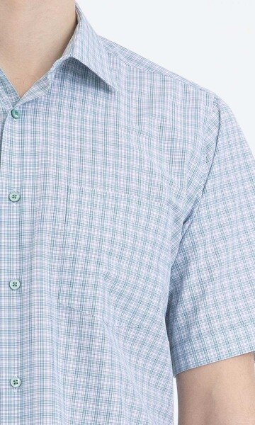 Yeşil Kareli Klasik Kısa Kol Gömlek - 9