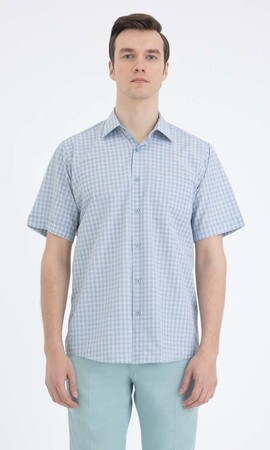 Yeşil Kareli Klasik Kısa Kol Gömlek - 10