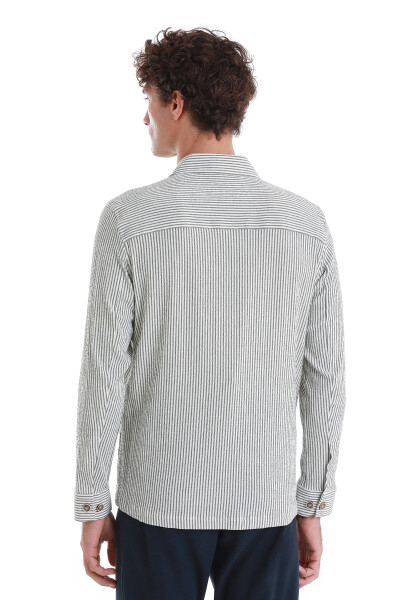 Yeşil Klasik Fit Çizgili Uzun Kollu Overshirt Gömlek - 6