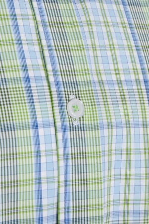 Yeşil Klasik Fit Kareli 100% Pamuk Düğmeli Yaka Uzun Kollu Casual Gömlek - Thumbnail