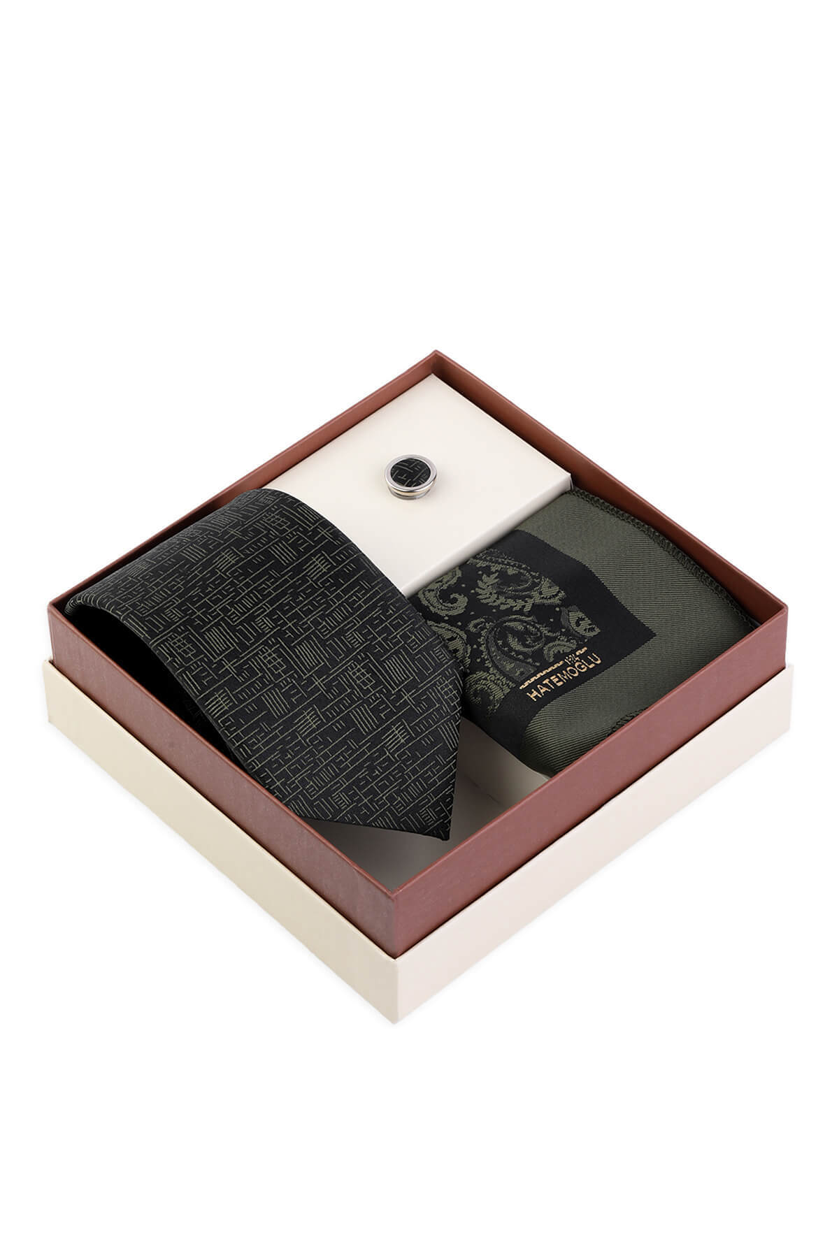 Yeşil Kravat Mendil ve Yaka Rozeti 3'lü Set - 1