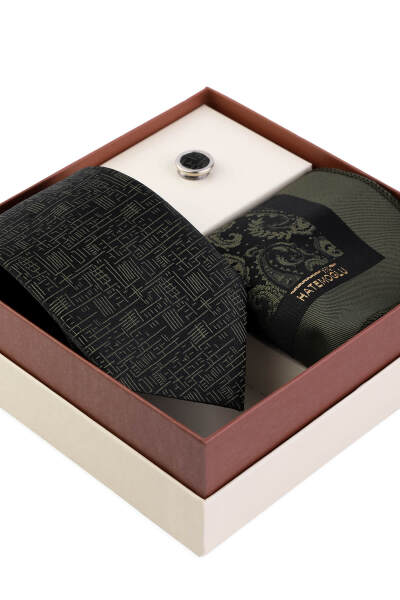 Yeşil Kravat Mendil ve Yaka Rozeti 3'lü Set - 2