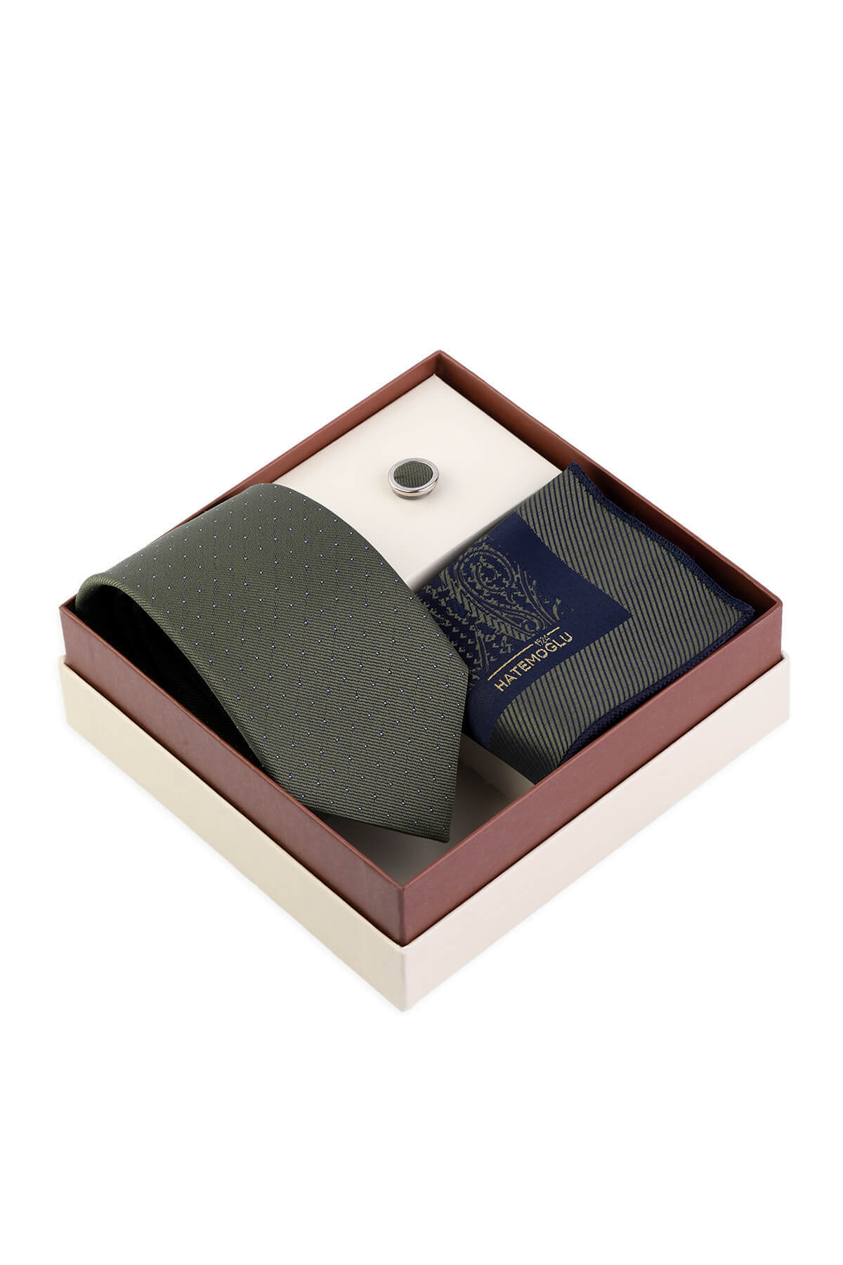 Yeşil Kravat Mendil ve Yaka Rozeti 3'lü Set - 1