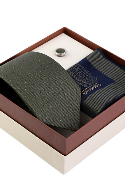 Yeşil Kravat Mendil ve Yaka Rozeti 3'lü Set - 2