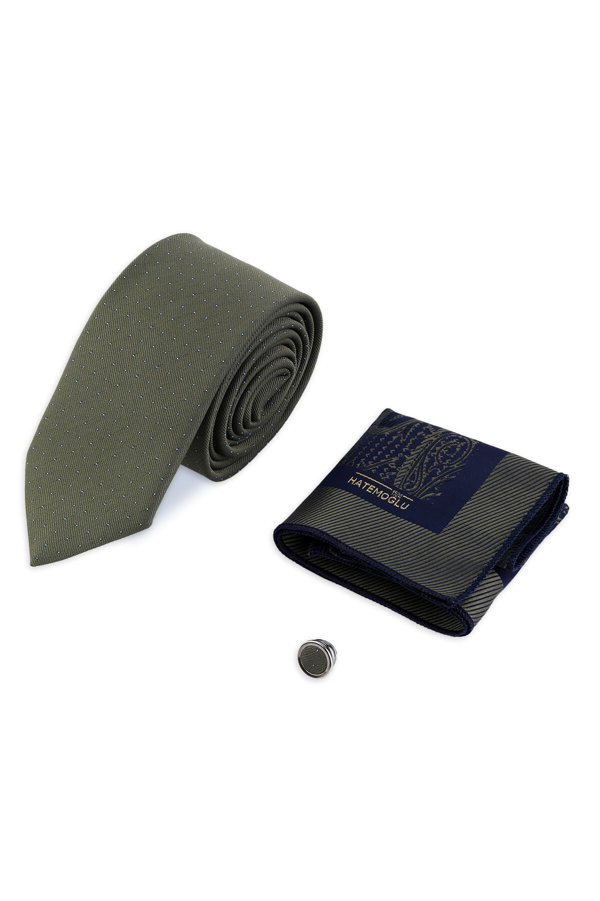 Yeşil Kravat Mendil ve Yaka Rozeti 3'lü Set - 3