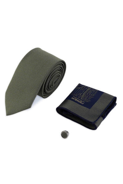 Yeşil Kravat Mendil ve Yaka Rozeti 3'lü Set - 3