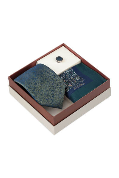 Yeşil Kravat Mendil ve Yaka Rozeti 3'lü Set - 2