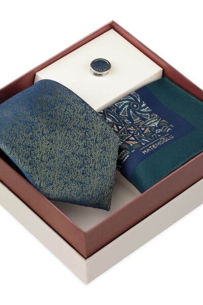 Yeşil Kravat Mendil ve Yaka Rozeti 3'lü Set - 2