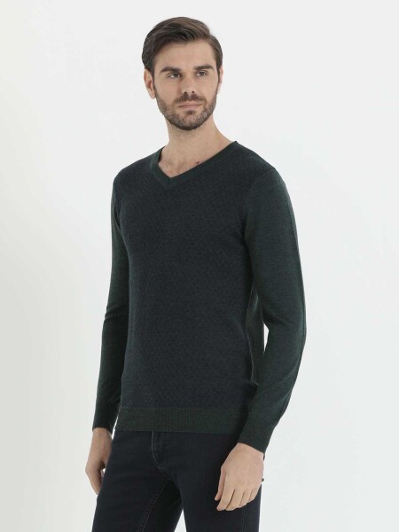 Yesil - Lacivert V Yaka Triko - 3