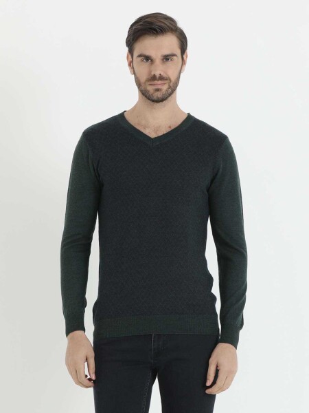 Yesil - Lacivert V Yaka Triko - 4