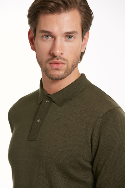 Yeşil Polo Yaka Triko Kazak - 8