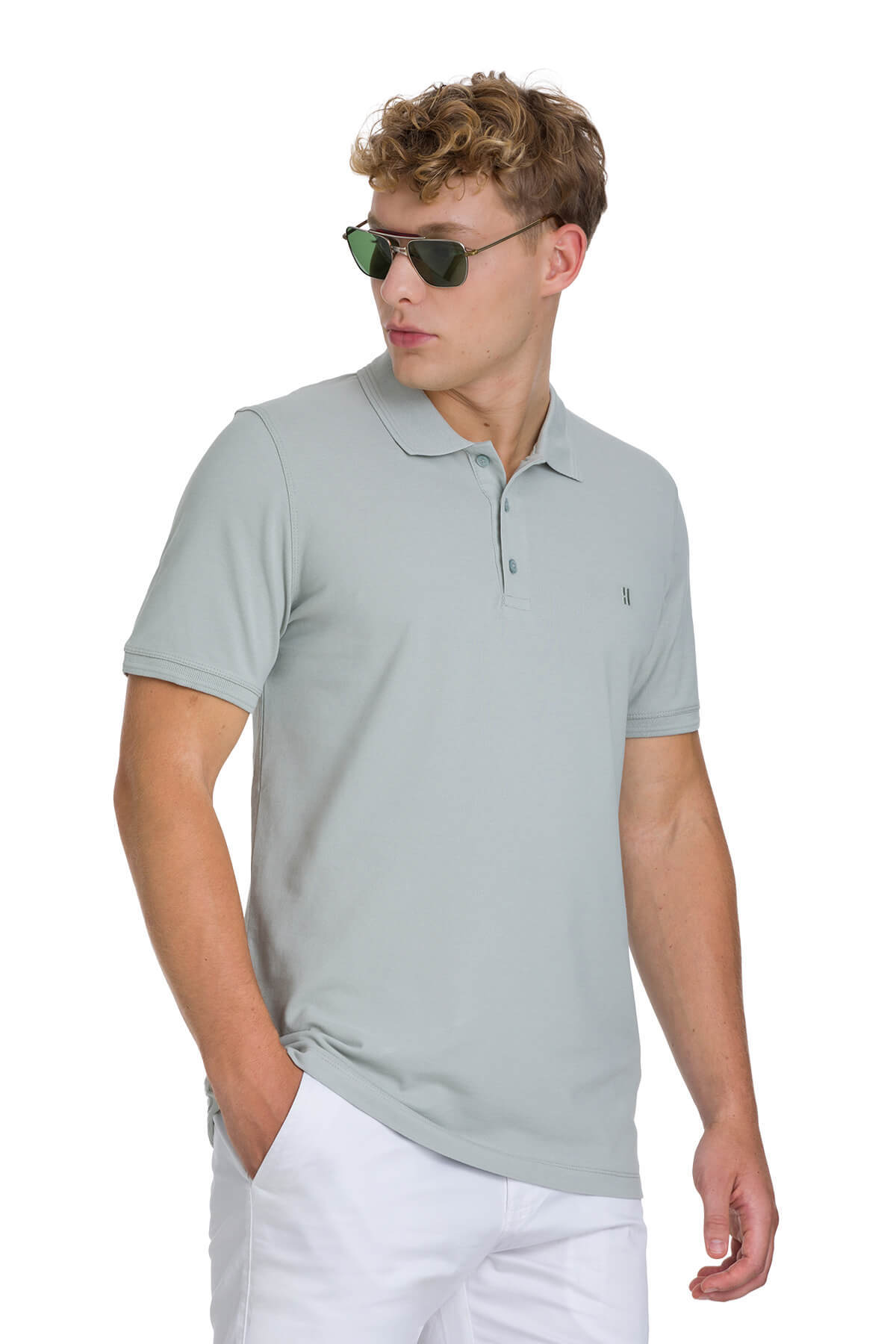 Yeşil Regular Fit 100% Pamuk Kıvrılmaz Polo Yaka Tişört - 1