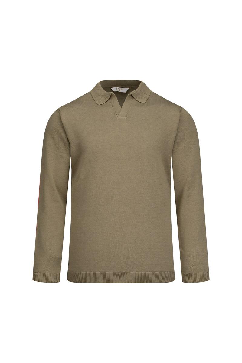 Yeşil Regular Fit Polo Yaka Pamuklu Kazak
