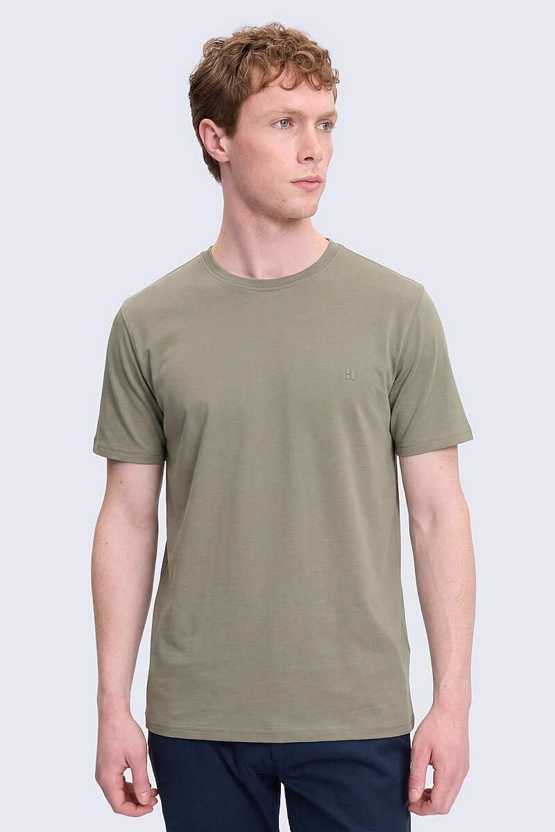Yeşil Regular Fit Bisiklet Yaka 100% Pamuk Tişört
