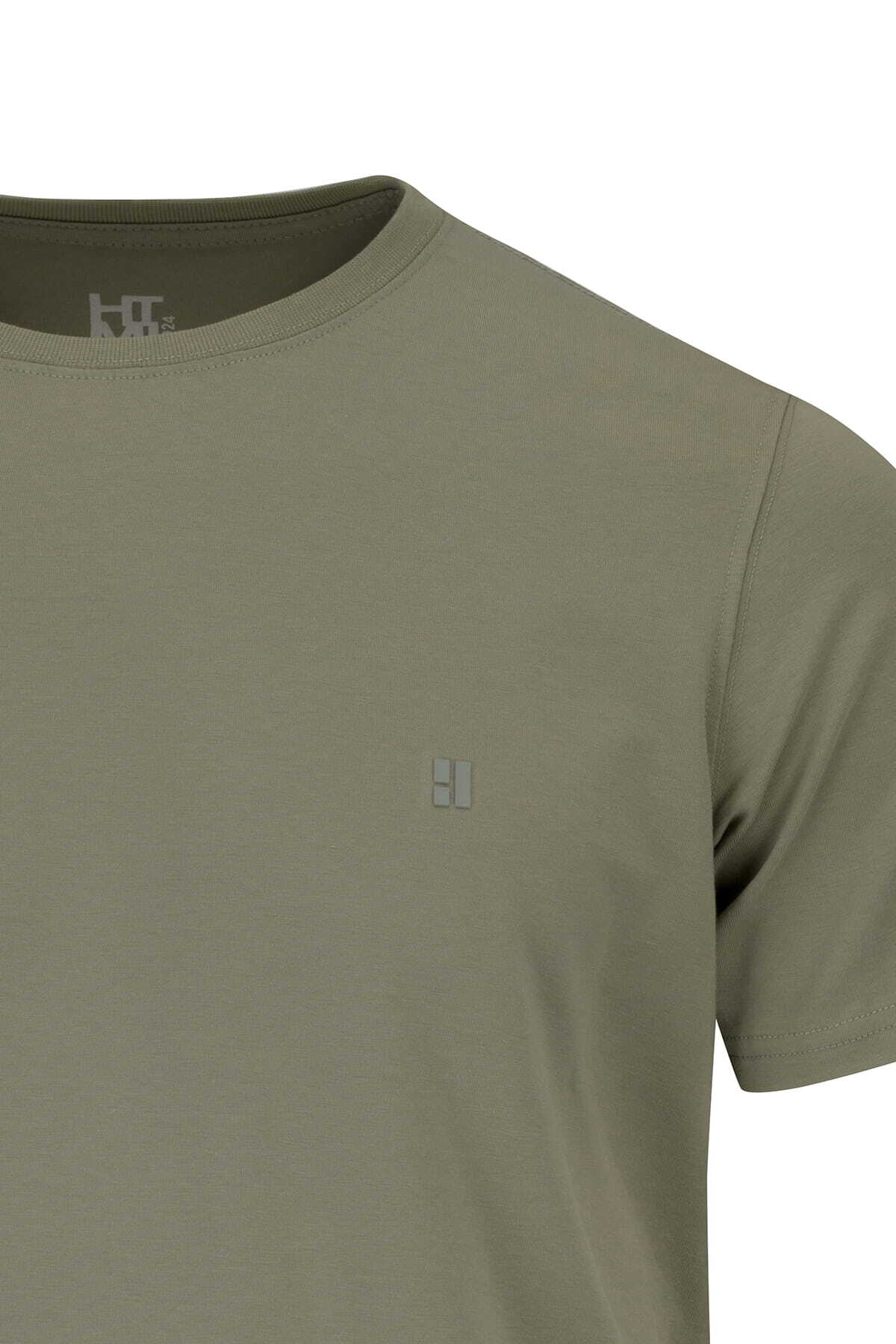 Yeşil Regular Fit Bisiklet Yaka Pamuklu Tişört - 3