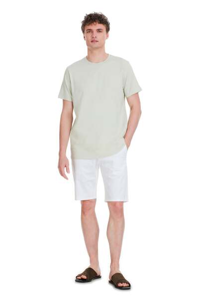 Yeşil Regular Fit Bisiklet Yaka Pamuklu Tişört - 2