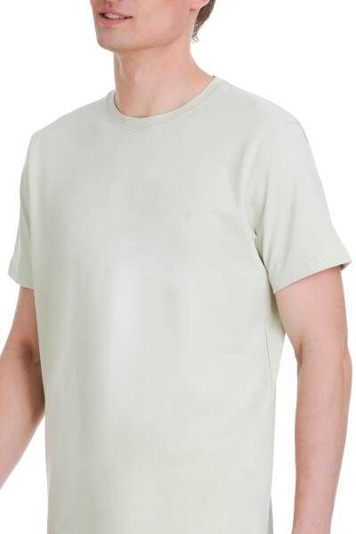 Yeşil Regular Fit Bisiklet Yaka Pamuklu Tişört - 4