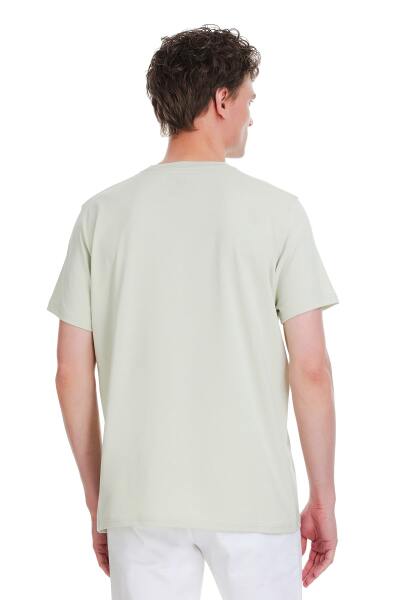 Yeşil Regular Fit Bisiklet Yaka Pamuklu Tişört - 5