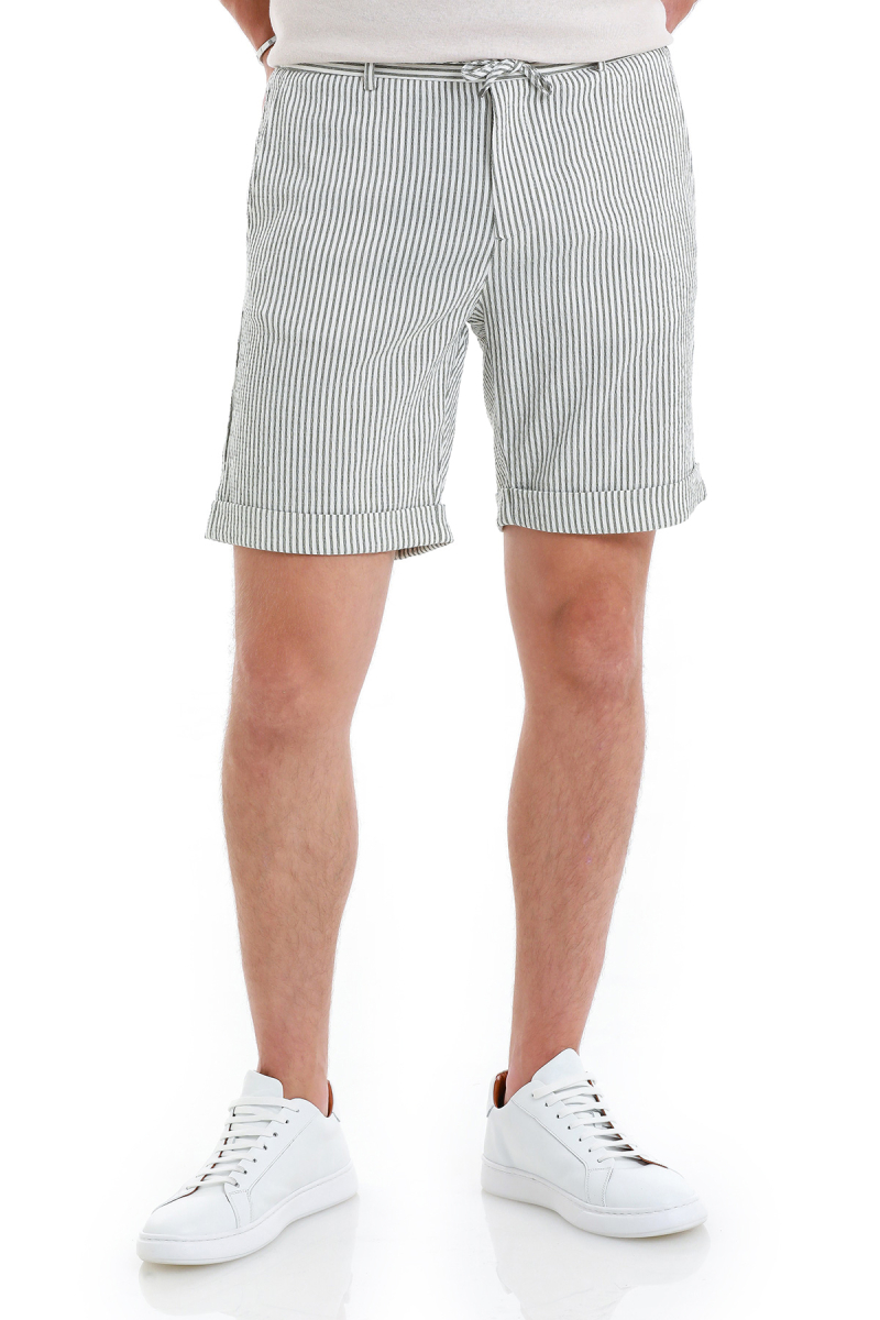 Yeşil Regular Fit Çizgili Yandan Cepli Şort - Hatem Saykı