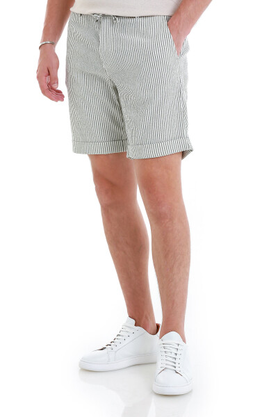 Yeşil Regular Fit Çizgili Yandan Cepli Şort - 3